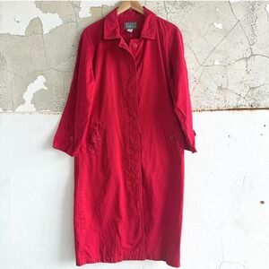 Vintage 90s Trench Coat Paris Sports Club Long Red Jacket Retro Sporty‎ Womens S